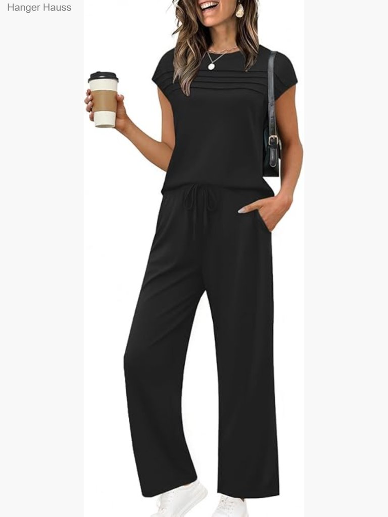 Soft Cap Sleeve Lounge Set With Pockets Travel Casual Two Piece